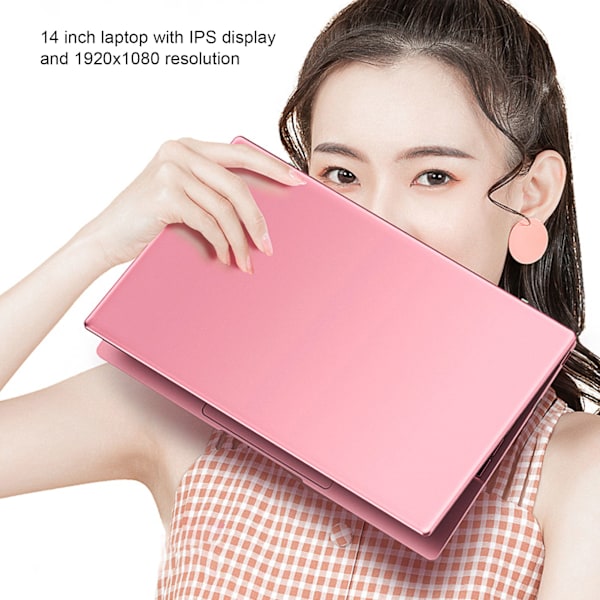 Laptop 14 tum Metallkropp för Intel N5095CPU 12GRAM Bakgrundsbelyst Tangentbord Rosa Notebook Dator för Win11 EU-kontakt 100 till 240V 12 och 512G EU-kontakt