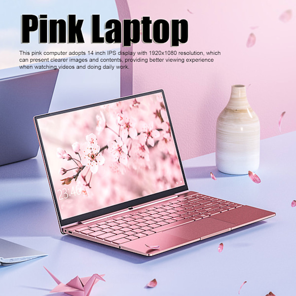 Laptop 14 tum Metallkropp för Intel N5095CPU 12GRAM Bakgrundsbelyst Tangentbord Rosa Notebook Dator för Win11 EU-kontakt 100 till 240V 12 och 128G EU-kontakt