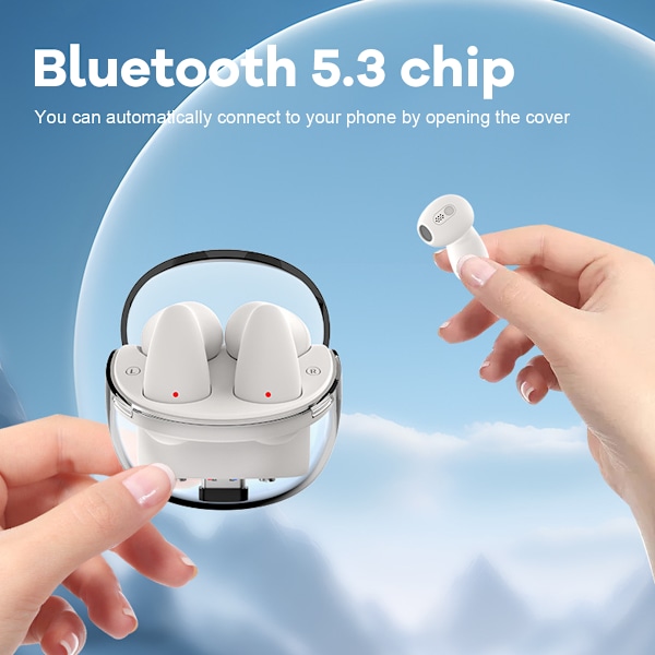 Trådlösa öronsnäckor Bluetooth 5.3 hörlurar, ergonomisk design i-örat headset