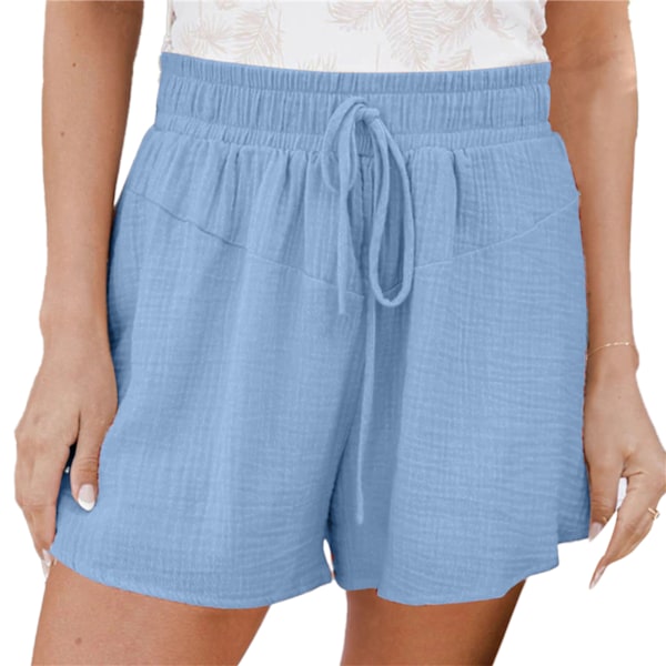 Dam Bredbenta Shorts Dragsko Elastisk Hög Midja Enfärgad Andningsbara Sommarshorts Himmelsblå L
