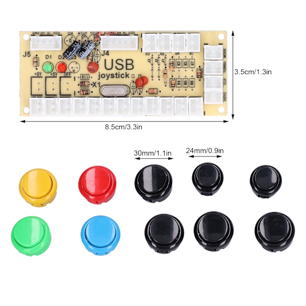 QM070901 Arkadspels Joystick Kit Noll Fördröjning Arkadspel DIY Kit Delar med Encoderkort 10 Knappar Joystick för MAME Blandad Färg (Svart)