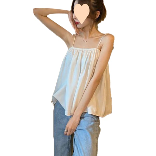 Dam Spaghetti Strap Linnen Sommar Trendiga Casual Lösa Ärmlösa Linnen för Dagligen Dejt Jobb Fest Vit L