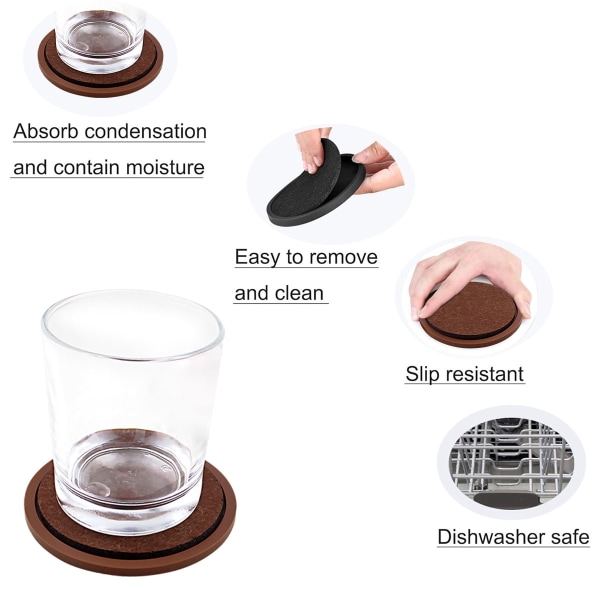 Absorberande glasunderlägg för drycker med hållare, silikonunderlägg wi