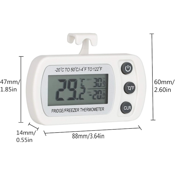 Kylskåpstermometer med elektronisk LCD-display, magnetisk baksida och krok, vattentät design för kök, restauranger, barer (Set om 2)