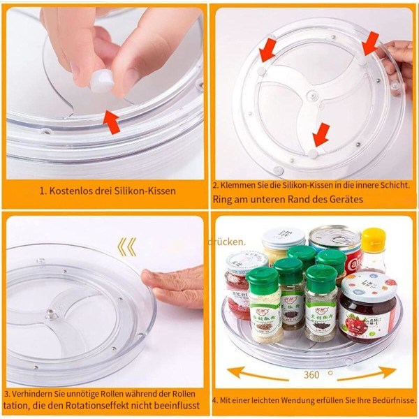 Mångsidig Organizer för Kök, Badrum, Sminkbord, Halkfri Roterande Skiva, Transparent Plast 360 Roterande Skiva, Lazy Susan