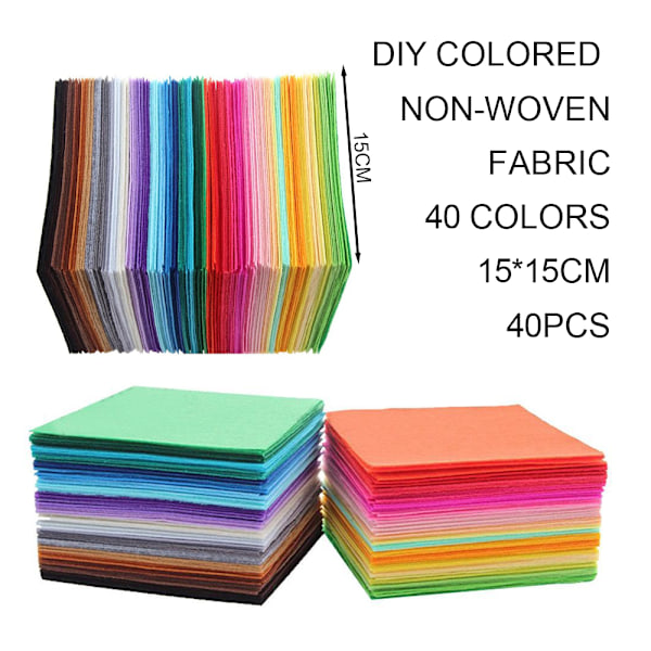 40 st Färgade Filt Tygbitar, 15 x 15 cm Luddig Filt, Tyger DIY Hantverk Sömnad Lapptäcke, 1 mm Tjock Lapptäcksfilt Fyrkant för Konst och