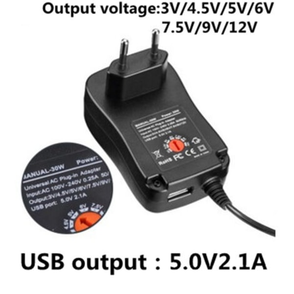 3V-12V 2.1A AC/DC-adapter Justerbar Strömförsörjning Universell Adapter Laddare för CCTV LED-lampa Strip