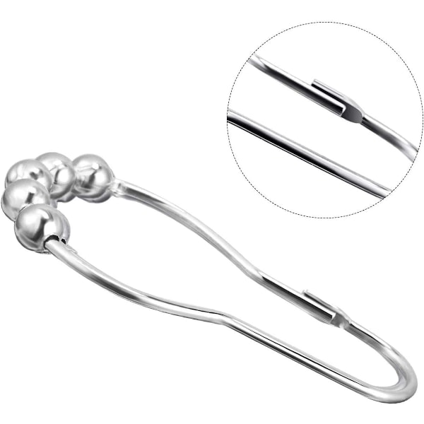 Duschdraperikrokar med Dubbelsidig Design, Set om 12, Kraftigt Rostfritt Stål, Silver, Polerad Finish, Rostsäkra, Smidig Glidmekanism, Perfekt