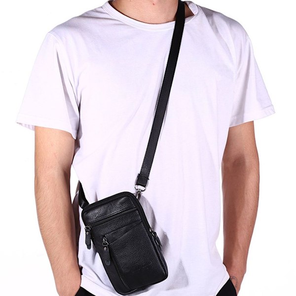 Herr multifunktions axelremsväska i läder Bälte Casual handväska black black