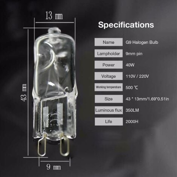 G9 Ugnslampa Hög Temperaturresistent Hållbar Halogenlampa för Kylskåp Ugnar Fläktar 40w