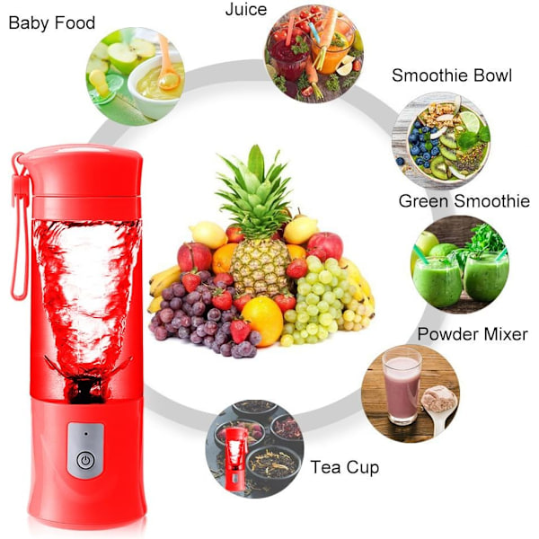 Portabel Blender för Fruktjuice, Smoothies, Mini Blender med 6 Rostfria Blad, USB Uppladdningsbar, Snabb Juiceextraktion, Livsmedelsgodkänd