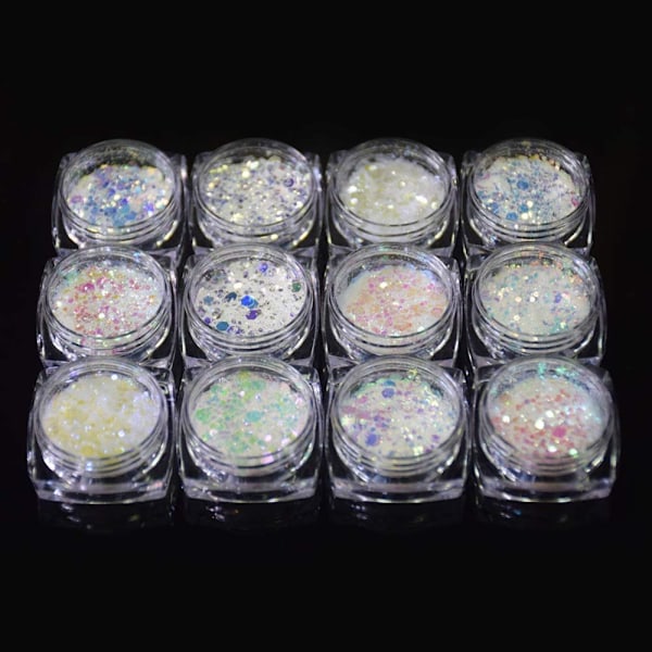 Nagelkonst Glitter Chunky Paljetter Iridescent Mermaid Flakes Ultra-tunna Spetsar Färgglada Blandade