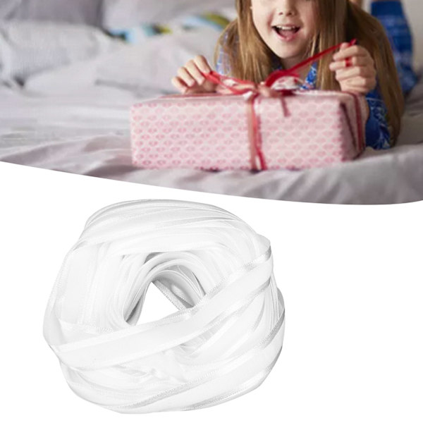 Tygband, Bredd 0,6 tum, Längd 10 Yard, Flexibelt Presentpappersband för Bröllop, Fest, Handgjort (Vit Färg Nummer 4)