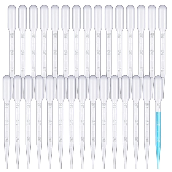 3 ml engångspipett, 30-pack plastpipetter för laboratorieexperiment, eteriska oljor, klassrumsexperiment