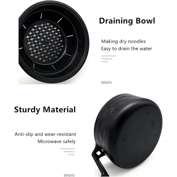 Ramen Skål Set, Miljövänligt Mikrovågssäker Nödvändighet för Pojkar och Flickor i Studentrum (Svart)