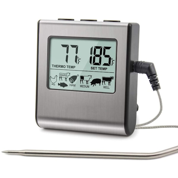 Snabbavläst Matlagnings Termometer, Exakt Digital Timer med Rostfri Sond för Grillning av Kött, BBQ, Vatten Mjölk Vin Vätska, Magnetisk