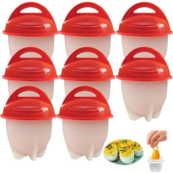 Luktfri Material För Färska Ägg Varje Gång, Silikon Äggkokare Säkerställer Snabb Pochering Och Blandning av Recept, Set Om 8 St, Kompakt Förvaring, BPA-Fri