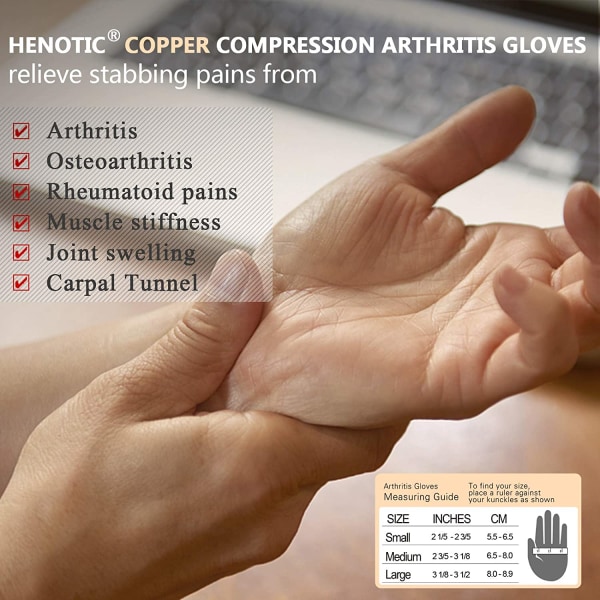 artrithandskar, 1-par reumatoid artrit kompressionshandskar för artrithandskar, smärtlindring spelskrivning fingerlösa handskar för damer, äldre