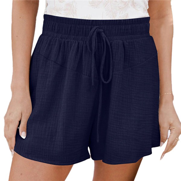 Dam Bredbenta Shorts Dragsko Elastisk Hög Midja Enfärgad Andningsbara Sommarshorts Purpurblå XXL