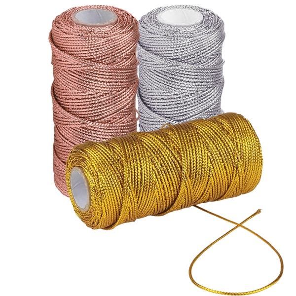 3 rullar metalliska elastiska linor Stretch, för hantverkspresent Gold+Silver+Rose Gold