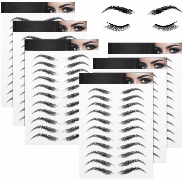 6 ark 4D hårliknande vattentäta ögonbrynstatueringsklistermärken Ögonbryn