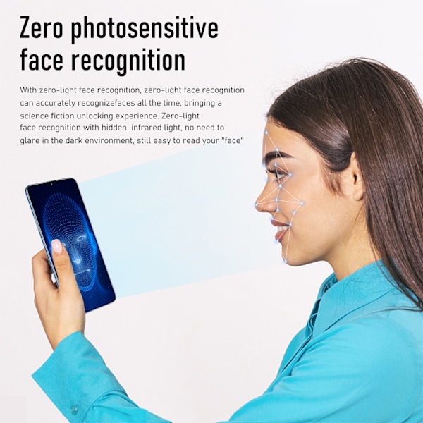 6.49 tum Olåst Smartphone 6GB RAM 64GB ROM Främre 8MP Bakre 24MP Ansiktsigenkänning Mobiltelefon för Android11 100‑240V EU-kontakt Blå
