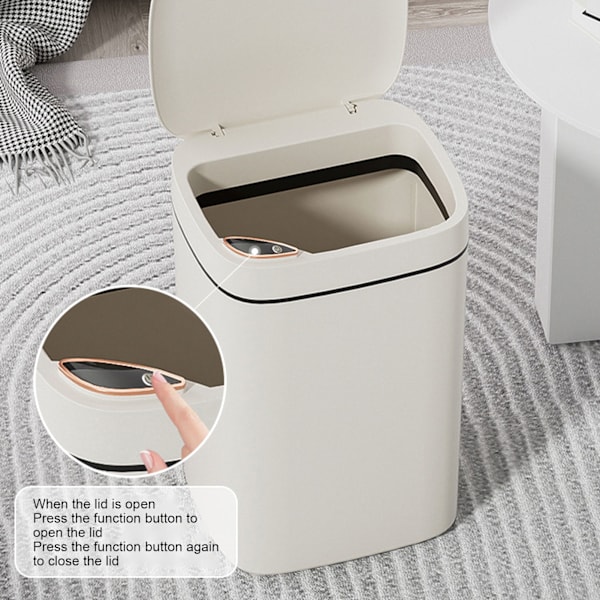 Smart Soptunna Multifunktion Vattentät Rörelsesensor Automatisk Papperskorg med Lock för Badrum Vardagsrum Kontor Vit 12L 23x20x28cm