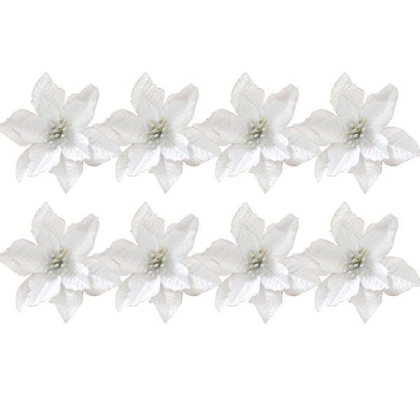 8 st Glitter Konstgjorda Blommor Träd Kransar Ornament för Bröllop Jul Dekoration (Silver)