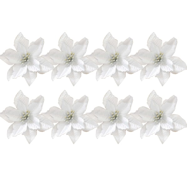 8 st Glitter Konstgjorda Blommor Träd Kransar Ornament för Bröllop Jul Dekoration (Silver)