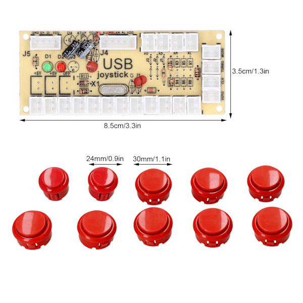 QM070901 Arkadspels Joystick Kit Noll Fördröjning Arkadspel DIY Kit Delar med Encoderkort 10 Knappar Joystick för MAMERed