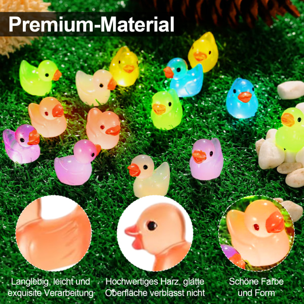 Förpackning med 120 Mini Luminous Resin Ankor, Tiny Ducks Miniatyrfigurer för Akvarium Trädgård Landskap Dockhus Prydnad Krukdekoration DIY (6 färger, 6 S