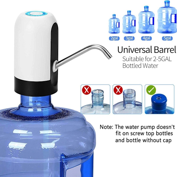 Innovativ Vattenflaskpump, Portabel Vattendispenser för 11-19 Liters Behållare, Säkerhet och Hälsa Garanterad, Spillfria Lock Ingår, USB-Laddning