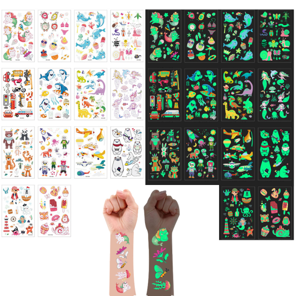 28 ark självlysande tatueringar för barn, blandade stilar