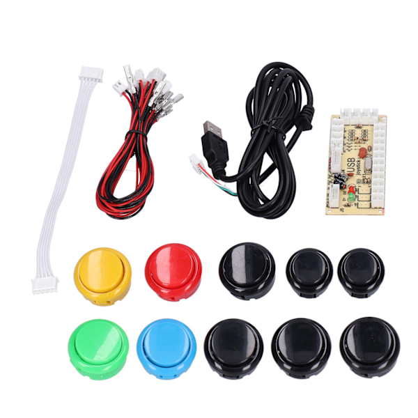 QM070901 Arkadspels Joystick Kit Noll Fördröjning Arkadspel DIY Kit Delar med Encoderkort 10 Knappar Joystick för MAME Blandad Färg (Svart)