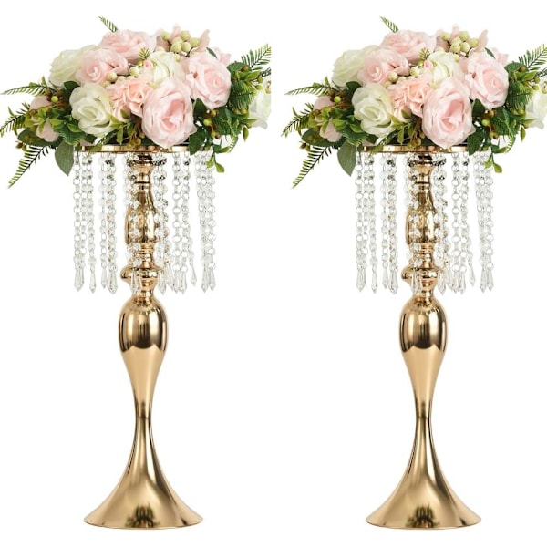 Lyxig Kristallblomsterställning, Elegant Design Sjöjungfru Sockel Bröllopsdekorationer för Bord, 2 ST Guldställning med Konstgjord Blomma