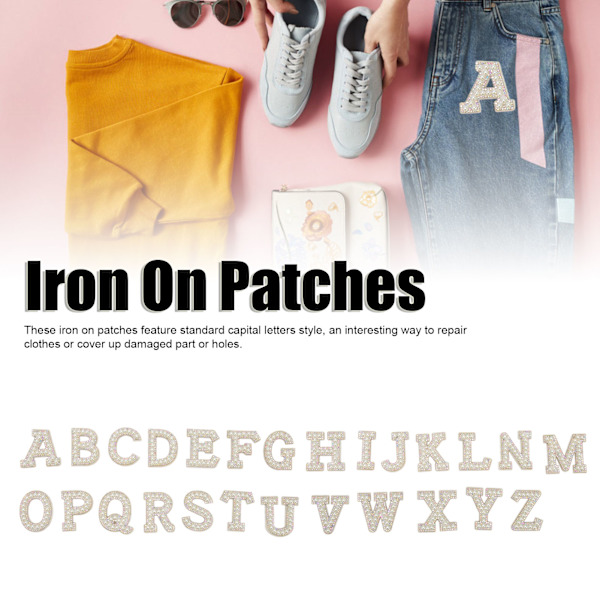 26 st Iron-on-lappor Alfabetiskt Stil Falska Pärlor Strass Elegant Lätt att Använda Bokstäver Lappar för Hatt Ryggsäck Skjorta