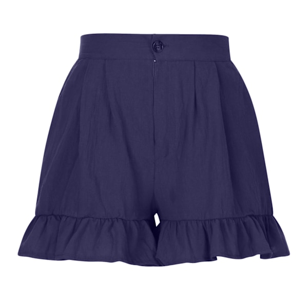 Sommarshorts för kvinnor, knappstängning, volangkant, vida ben, lediga shorts för vardagsbruk, purpurblå M