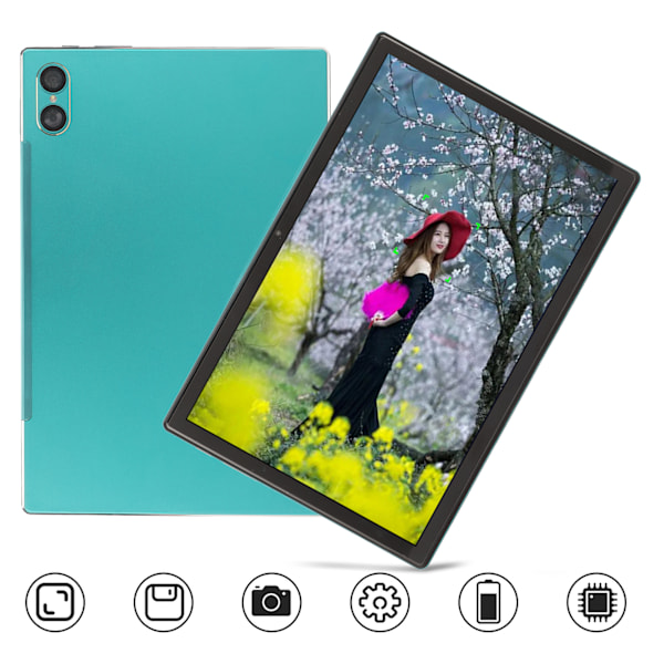 10-tums Tablet Grön Octa Core CPU 8GB RAM 256GB ROM 7000mAh 4G LTE 5G WiFi Dubbel Kamera Kontorstablet för Hemmet 100‑240V Grön EU-kontakt