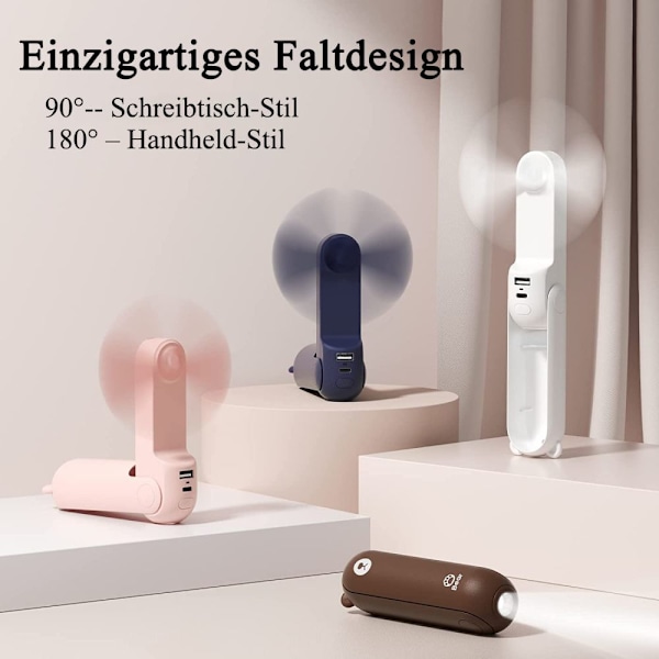 Kompakt Multifunktionell Fläkt, Förlängd Batteritid USB Uppladdningsbar Bärbar Handhållen Fläkt med Flera Funktioner för Daglig Användning, Säkerhetsteknik