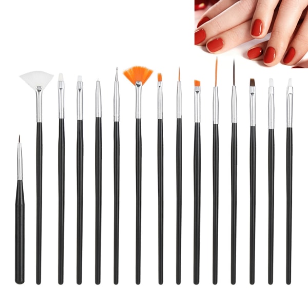 15 st DIY Nail Art Manikyr Penna Verktyg Kit Prickning Linje Ritning Målning Pensel Set