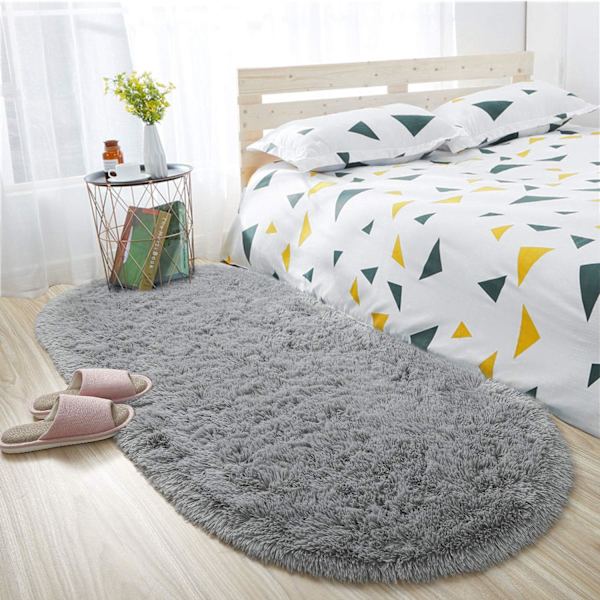 Oval fluffig matta, modern plysch lurvig matta för barnrum sovrum extra bekväm söt barnkammare matta sängmatta för pojkar flickor rum heminredning mattor,