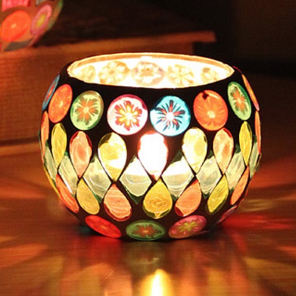 Mosaik Tealight-hållare Mosaikglas Livfulla Färger Utsökt Mönster Glas Ljusstake för Ljus Växter Pennor