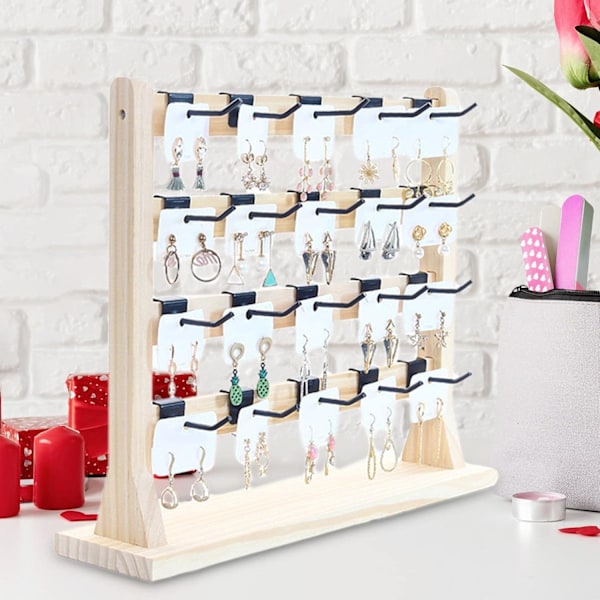 Träörhängen Display Stativ med Krokar Örhänge Display Stativ Showcase Halsband Hängare Dekor 4 Tier för Garderob Kontor Sovrum