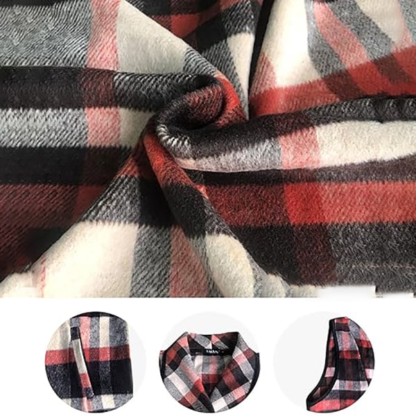 Damväst Kavaj Öppen Fram Buffalo Plaid Ärmlös Cardigan Jacka Kappa med Ficka (XL)