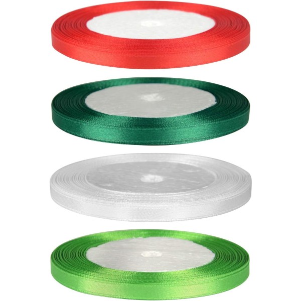 4 rullar 6 mm satinband presentband. Gröna röda vita dekorationsband för hantverk, juldekoration (22M/rulle x 4 rullar)