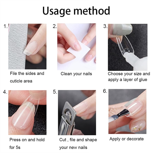 falska nagelspetsar, genomskinlig matt kista heltäckande spikspetsar för blötläggning av nagelförlängning, akryl falskpress på naglar, 10 storlekar