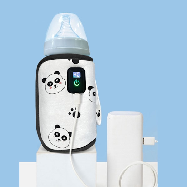 Bärbar Flaskvärmare USB Mjölkvärmare Justerbar Mjölkvärmare med 21 Temperaturinställningar för Hemma Familj Resa Panda