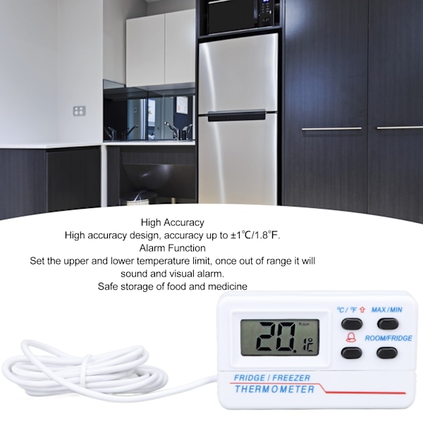 Digital Kylskåpstermometer ‑50℃ till 70℃ ‑58℉ till 158℉ Hög Noggrannhet Digital Frystemperaturmätare med Alarmfunktion