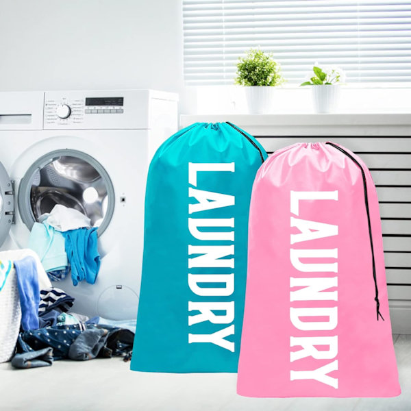 2-pack resväska tvättväska, maskintvättbar smutstvättpåse, tillräckligt stor för att rymma 4 tvättlaster, passar enkelt i en tvättkorg (rosa+blå)