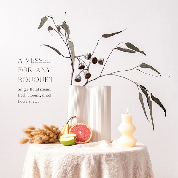 Infinity-formad keramisk vas, elegant design premium keramik, heminredning vit ribbad textur vas för färska buketter, torkade blommor, pampasgräs,